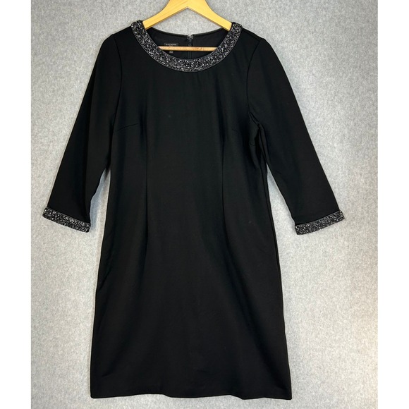 Talbots Dresses & Skirts - Talbots Black Sheath Dress Ponte Tweed Neckline 3/4 Sleeve Office 14 Petite 14P